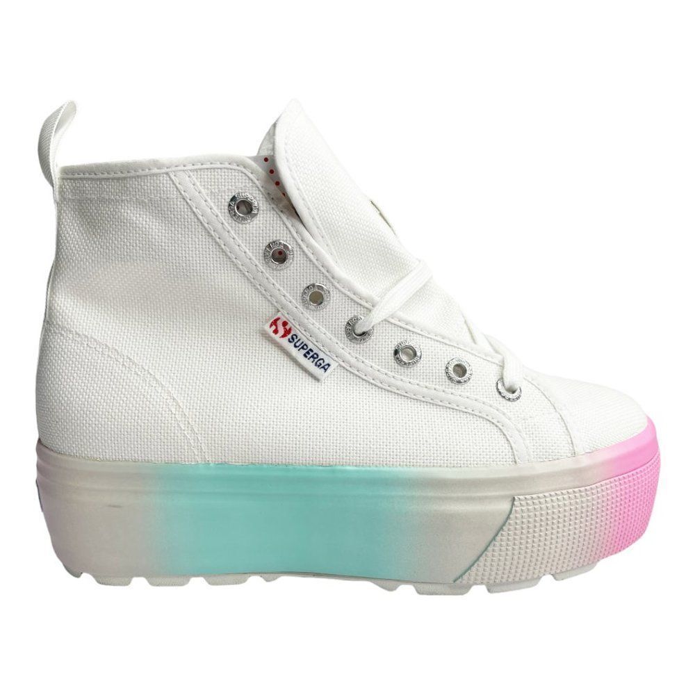 SUPERGA Printed White Platform Lace-Up High Top Sneaker 